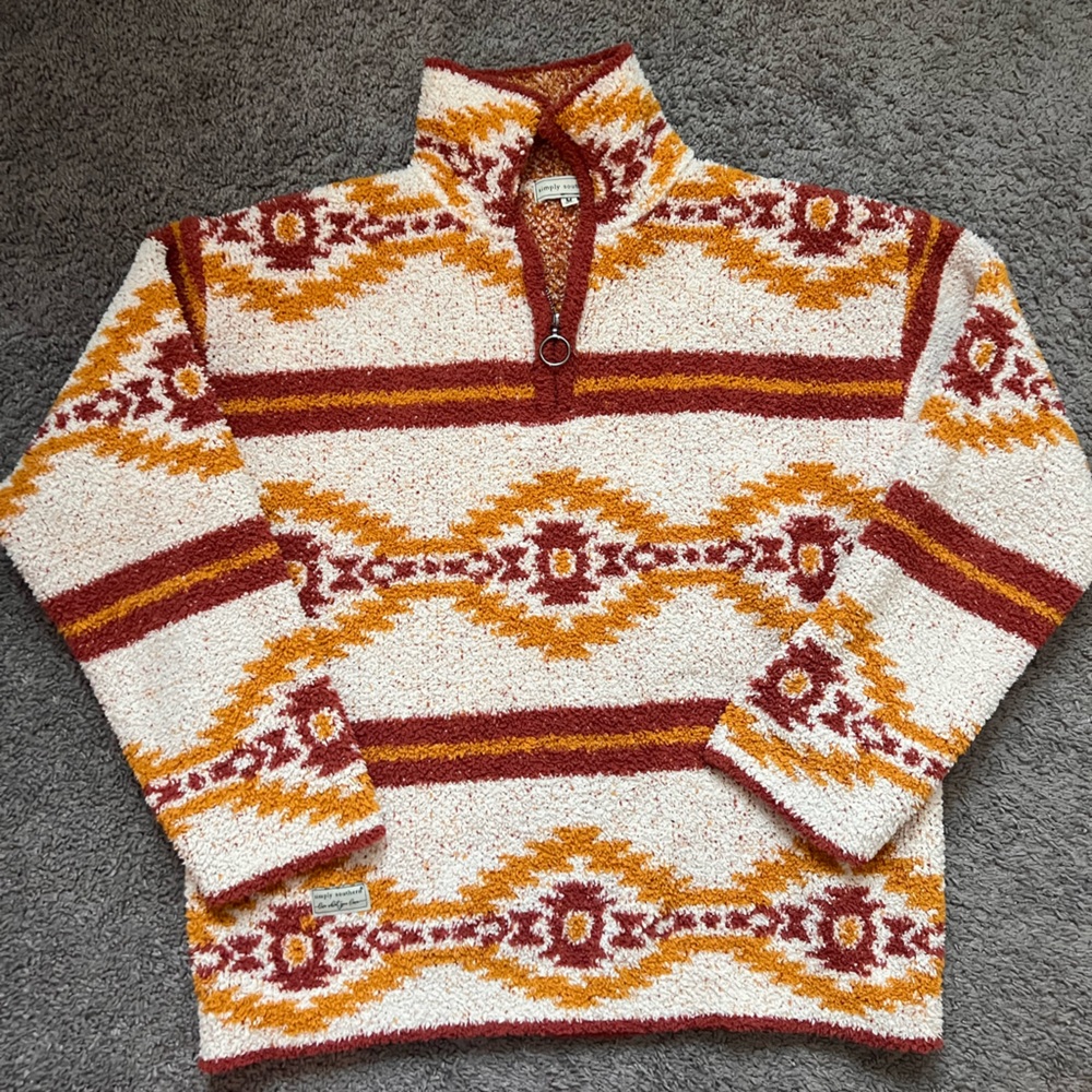Simply Southern Textured Zip-Up in Red, Orange, and Cream